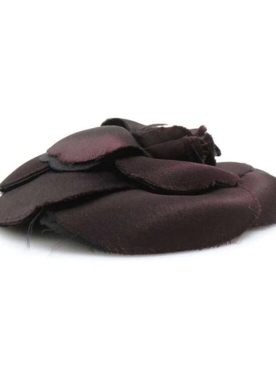Auth CHANEL Camellia Flower Brooch Dark Brown Satin main image 6